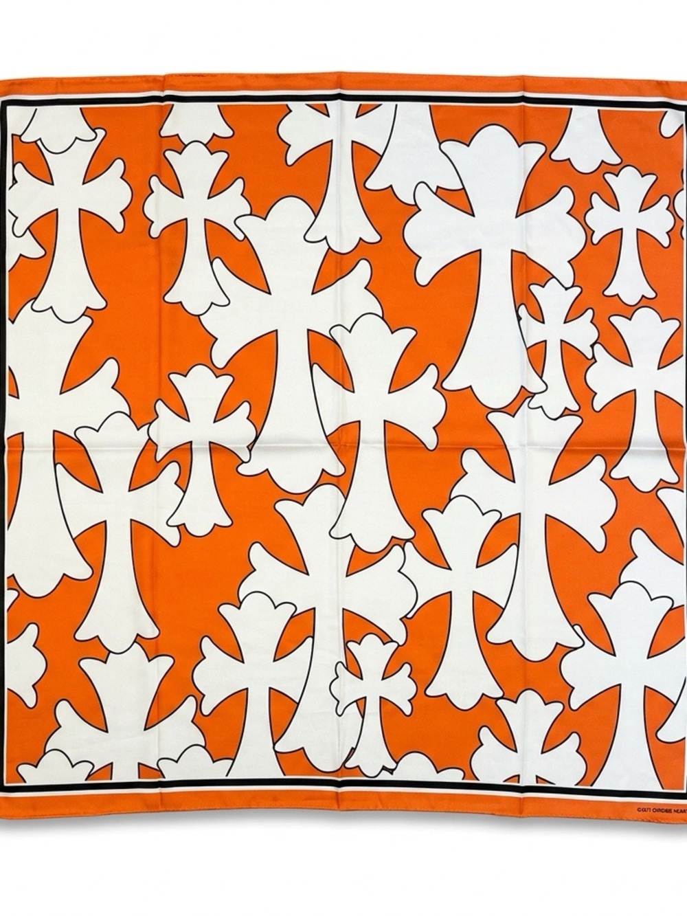 Chrome hearts Bold Orange and White Cross Pattern Silk Scarf